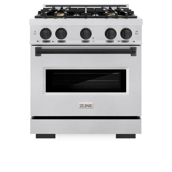 ZLINE Autograph Edition 30 in. 4.2 cu. ft. Classic Gas Range with 4 Burner Cooktop and Convection Gas Oven in Stainless Steel and Matte Black Accents (CGRZ-30-MB)