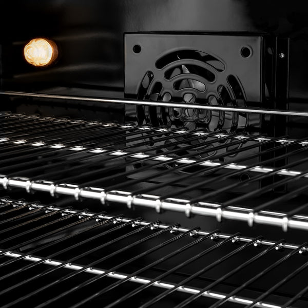 ZLINE Autograph Edition 36 in. 5.2 cu. ft. Classic Dual Fuel Range with 6 Burner Gas Cooktop and Electric Convection Oven in DuraSnow® Stainless Steel with Black Matte Door and Polished Gold Accents (CDRSZ-BLM-36-G)
