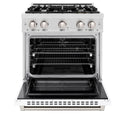 ZLINE 30 in. 4.2 cu. ft. Select Dual Fuel Range with 4 Burner Gas Cooktop and Electric Convection Oven in DuraSnow® Stainless Steel with White Matte Door (HDRS-WM-30)