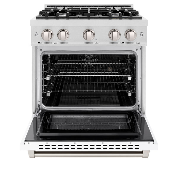 ZLINE 30 in. 4.2 cu. ft. Select Dual Fuel Range with 4 Burner Gas Cooktop and Electric Convection Oven in DuraSnow® Stainless Steel with White Matte Door (HDRS-WM-30)