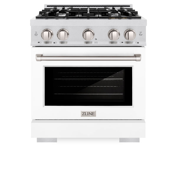 ZLINE 30 in. 4.2 cu. ft. Select Dual Fuel Range with 4 Burner Gas Cooktop and Electric Convection Oven in DuraSnow® Stainless Steel with White Matte Door (HDRS-WM-30)