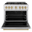 ZLINE Autograph Edition 36 in. 5.2 cu. ft. Classic Gas Range with 6 Burner Cooktop and Convection Gas Oven in DuraSnow® Stainless Steel and Champagne Bronze Accents (CGRSZ-36-CB)