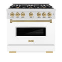 ZLINE Autograph Edition 36 in. 5.2 cu. ft. Classic Gas Range with 6 Burner Cooktop and Convection Gas Oven in DuraSnow® Stainless Steel with White Matte Door and Champagne Bronze Accents (CGRSZ-WM-36-CB)