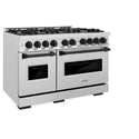 ZLINE Autograph Edition 48 in. 6.7 cu. ft. Classic Double Oven Gas Range with 8 Burner Cooktop in DuraSnow® Stainless Steel and Matte Black Accents (CGRSZ-48-MB)