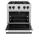 ZLINE Autograph Edition 30 in. 4.2 cu. ft. Classic Gas Range with 4 Burner Cooktop and Convection Gas Oven in DuraSnow® Stainless Steel with White Matte Door and Matte Black Accents (CGRSZ-WM-30-MB)