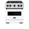 ZLINE Autograph Edition 30 in. 4.2 cu. ft. Classic Gas Range with 4 Burner Cooktop and Convection Gas Oven in DuraSnow® Stainless Steel with White Matte Door and Matte Black Accents (CGRSZ-WM-30-MB)