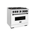 ZLINE Autograph Edition 36 in. 5.2 cu. ft. Classic Gas Range with 6 Burner Cooktop and Convection Gas Oven in DuraSnow® Stainless Steel with White Matte Door and Matte Black Accents (CGRSZ-WM-36-MB)