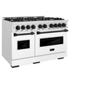 ZLINE Autograph Edition 48 in. 6.7 cu. ft. Classic Double Oven Gas Range with 8 Burner Cooktop in DuraSnow® Stainless Steel with White Matte Doors and Matte Black Accents (CGRSZ-WM-48-MB)