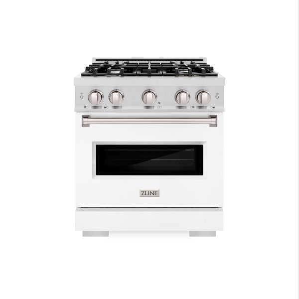 ZLINE 30 in. 4.2 cu. ft. Classic Dual Fuel Range with 4 Burner Gas Cooktop and Electric Convection Oven in DuraSnow® Stainless Steel with White Matte Door (CDRS-WM-30)