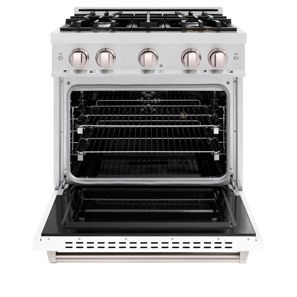 ZLINE 30 in. 4.2 cu. ft. Classic Dual Fuel Range with 4 Burner Gas Cooktop and Electric Convection Oven in DuraSnow® Stainless Steel with White Matte Door (CDRS-WM-30)