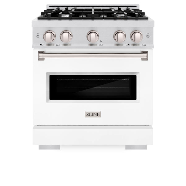 ZLINE 30 in. 4.2 cu. ft. Classic Dual Fuel Range with 4 Burner Gas Cooktop and Electric Convection Oven in DuraSnow® Stainless Steel with White Matte Door (CDRS-WM-30)