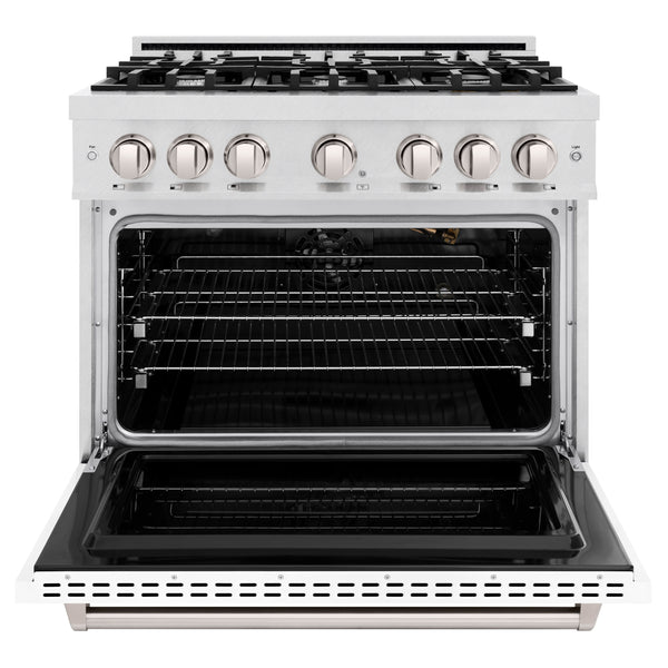 ZLINE 36 in. 5.2 cu. ft. Classic Gas Range with 6 Burner Cooktop and Convection Gas Oven in DuraSnow® Stainless Steel with White Matte Door (CGRS-WM-36)