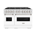 ZLINE 48 in. 6.7 cu. ft. Classic Double Oven Gas Range with 8 Burner Cooktop in DuraSnow® Stainless Steel with White Matte Doors (CGRS-WM-48)