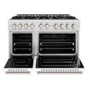 ZLINE 48 in. 6.7 cu. ft. Classic Double Oven Gas Range with 8 Burner Cooktop in DuraSnow® Stainless Steel with White Matte Doors (CGRS-WM-48)