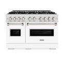 ZLINE 48 in. 6.7 cu. ft. Classic Double Oven Gas Range with 8 Burner Cooktop in DuraSnow® Stainless Steel with White Matte Doors (CGRS-WM-48)