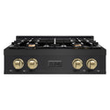 ZLINE Autograph Edition 30 in. Legacy Gas Rangetop with 4 Burners and Porcelain Cooktop in Black Stainless Steel with Champagne Bronze Accents (RTBZ-30-CB)