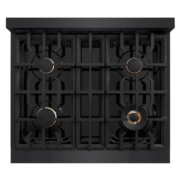ZLINE Autograph Edition 30 in. Classic Gas Rangetop with 4 Burners and Porcelain Cooktop in Black Stainless Steel with Polished Gold Accents (RTBZ-30-G)