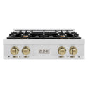 ZLINE Autograph Edition 30 in. Legacy Gas Rangetop with 4 Burners and Porcelain Cooktop in Satin Stainless Steel with Champagne Bronze Accents (RTSZ-30-CB)