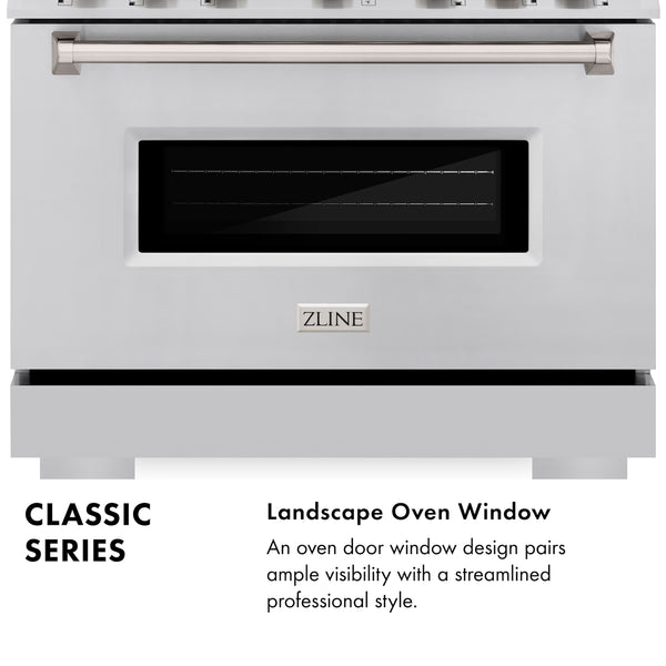 ZLINE 36 in. 5.2 cu. ft. Classic Dual Fuel Range with 6 Burner Gas Cooktop and Electric Convection Oven in Stainless Steel (CDR36)