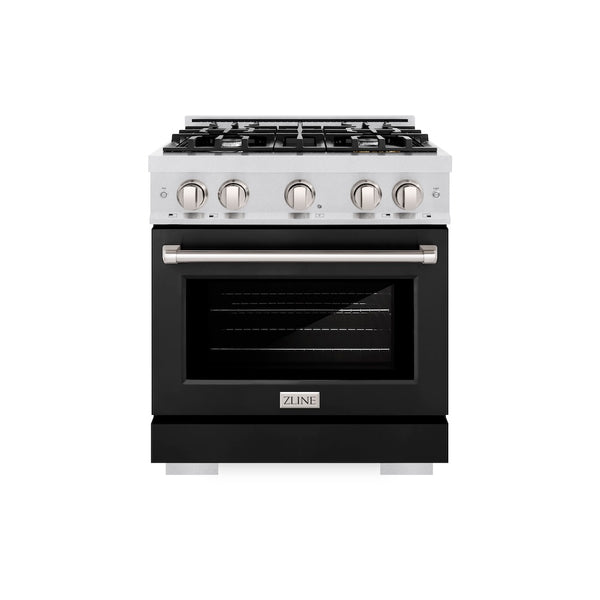 ZLINE 30 in. 4.2 cu. ft. Select Dual Fuel Range with 4 Burner Gas Cooktop and Electric Convection Oven in Satin Stainless Steel with Black Matte Door, Open Box-Great Condition