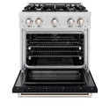 ZLINE 30 in. 4.2 cu. ft. Select Dual Fuel Range with 4 Burner Gas Cooktop and Electric Convection Oven in Satin Stainless Steel with Black Matte Door, Open Box-Great Condition