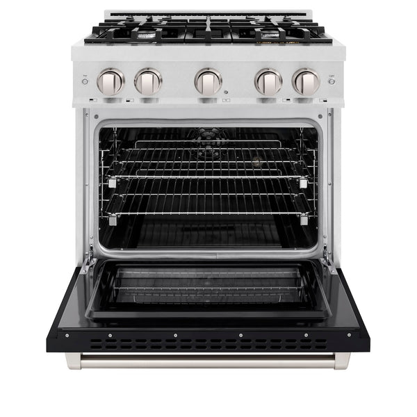 ZLINE 30 in. 4.2 cu. ft. Select Dual Fuel Range with 4 Burner Gas Cooktop and Electric Convection Oven in Satin Stainless Steel with Black Matte Door, Open Box-Great Condition