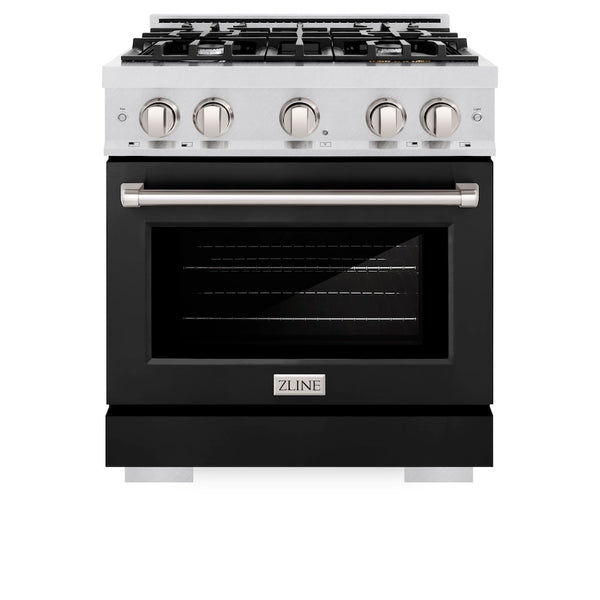 ZLINE 30 in. 4.2 cu. ft. Select Dual Fuel Range with 4 Burner Gas Cooktop and Electric Convection Oven in Satin Stainless Steel with Black Matte Door, Open Box-Great Condition
