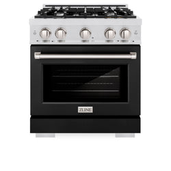 ZLINE 30 in. 4.2 cu. ft. Select Dual Fuel Range with 4 Burner Gas Cooktop and Electric Convection Oven in Satin Stainless Steel with Black Matte Door (HDRS-BLM-30)