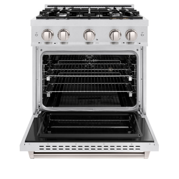 ZLINE 30 in. 4.2 cu. ft. Classic Dual Fuel Range with 4 Burner Gas Cooktop and Electric Convection Oven in Satin Stainless Steel, Open Box-Great Condition