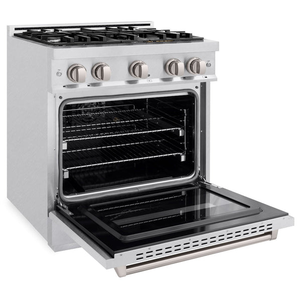 ZLINE 30 in. 4.2 cu. ft. Classic Dual Fuel Range with 4 Burner Gas Cooktop and Electric Convection Oven in Satin Stainless Steel, Open Box-Good Condition