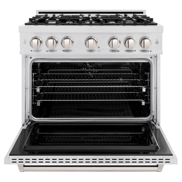 ZLINE 36 in. 5.2 cu. ft. Classic Dual Fuel Range with 6 Burner Gas Cooktop and Electric Convection Oven in Satin Stainless Steel, Open Box-Great Condition