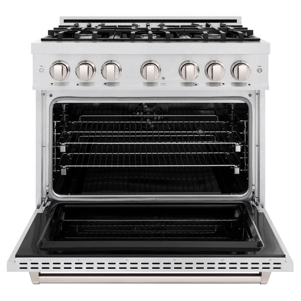 ZLINE 36 in. 5.2 cu. ft. Classic Dual Fuel Range with 6 Burner Gas Cooktop and Electric Convection Oven in Satin Stainless Steel, Open Box-Good Condition