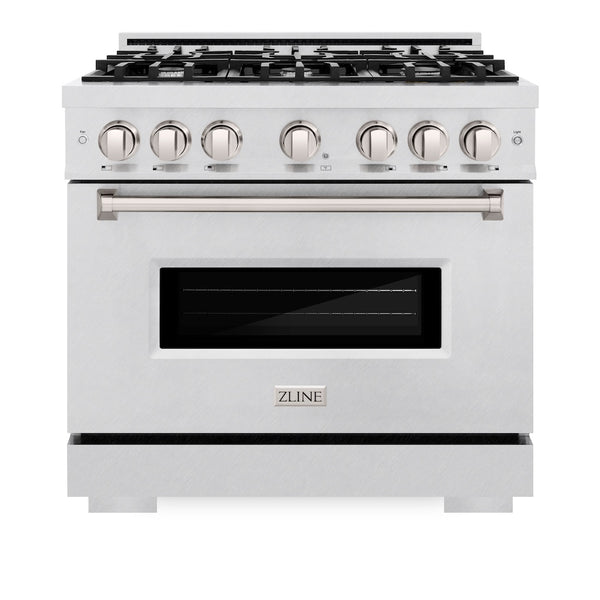 ZLINE 36 in. 5.2 cu. ft. Classic Dual Fuel Range with 6 Burner Gas Cooktop and Electric Convection Oven in Satin Stainless Steel, Open Box-Great Condition