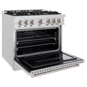 ZLINE 36 in. 5.2 cu. ft. Classic Dual Fuel Range with 6 Burner Gas Cooktop and Electric Convection Oven in Satin Stainless Steel, Open Box-Great Condition