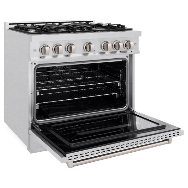 ZLINE 36 in. 5.2 cu. ft. Classic Dual Fuel Range with 6 Burner Gas Cooktop and Electric Convection Oven in Satin Stainless Steel, Open Box-Great Condition