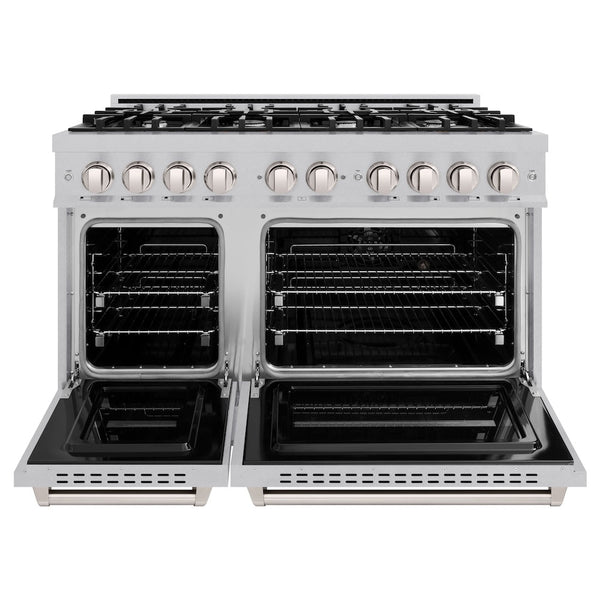 ZLINE 48 in. 6.7 cu. ft. Classic Double Oven Dual Fuel Range with 8 Burner Gas Cooktop in Satin Stainless Steel, Open Box-Good Condition