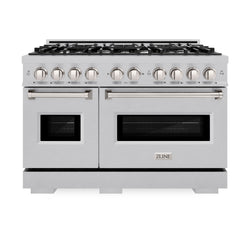 ZLINE 48 in. 6.7 cu. ft. Classic Double Oven Dual Fuel Range with 8 Burner Gas Cooktop in Satin Stainless Steel (CDRS-48)