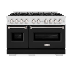 ZLINE 48 in. 6.7 cu. ft. Classic Double Oven Dual Fuel Range with 8 Burner Gas Cooktop in Satin Stainless Steel with Black Matte Doors (CDRS-BLM-48)