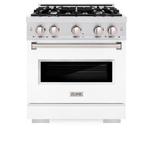 ZLINE 36 in. 5.2 cu. ft. Classic Dual Fuel Range with 6 Burner Gas Cooktop and Electric Convection Oven in Satin Stainless Steel with White Matte Door (CDRS-WM-36)