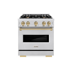 ZLINE Autograph Edition 30 in. 4.2 cu. ft. Classic Dual Fuel Range with 4 Burner Gas Cooktop and Electric Convection Oven in Satin Stainless Steel with Champagne Bronze Accents (CDRSZ-30-CB)