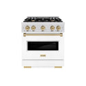 ZLINE Autograph Edition 30 in. 4.2 cu. ft. Classic Dual Fuel Range with 4 Burner Gas Cooktop and Electric Convection Oven in Satin Stainless Steel with White Matte Door and Champagne Bronze Accents, Open Box-Great Condition