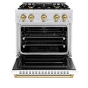 ZLINE Autograph Edition 30 in. 4.2 cu. ft. Classic Dual Fuel Range with 4 Burner Gas Cooktop and Electric Convection Oven in Satin Stainless Steel with White Matte Door and Polished Gold Accents (CDRSZ-WM-30-G)