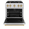 ZLINE Autograph Edition 30 in. 4.2 cu. ft. Classic Dual Fuel Range with 4 Burner Gas Cooktop and Electric Convection Oven in Satin Stainless Steel with Champagne Bronze Accents, Open Box-Great Condition