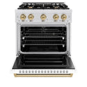 ZLINE Autograph Edition 30 in. 4.2 cu. ft. Classic Dual Fuel Range with 4 Burner Gas Cooktop and Electric Convection Oven in Satin Stainless Steel with White Matte Door and Champagne Bronze Accents, Open Box-Great Condition