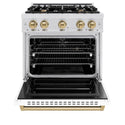ZLINE Autograph Edition 30 in. 4.2 cu. ft. Classic Dual Fuel Range with 4 Burner Gas Cooktop and Electric Convection Oven in Satin Stainless Steel with White Matte Door and Champagne Bronze Accents, Open Box-Good Condition