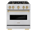 ZLINE Autograph Edition 30 in. 4.2 cu. ft. Classic Dual Fuel Range with 4 Burner Gas Cooktop and Electric Convection Oven in Satin Stainless Steel with Champagne Bronze Accents (CDRSZ-30-CB)