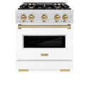 ZLINE Autograph Edition 30 in. 4.2 cu. ft. Classic Dual Fuel Range with 4 Burner Gas Cooktop and Electric Convection Oven in Satin Stainless Steel with White Matte Door and Polished Gold Accents (CDRSZ-WM-30-G)
