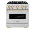 ZLINE Autograph Edition 30 in. 4.2 cu. ft. Classic Dual Fuel Range with 4 Burner Gas Cooktop and Electric Convection Oven in Satin Stainless Steel with Champagne Bronze Accents, Open Box-Good Condition