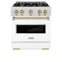 ZLINE Autograph Edition 30 in. 4.2 cu. ft. Classic Dual Fuel Range with 4 Burner Gas Cooktop and Electric Convection Oven in Satin Stainless Steel with White Matte Door and Champagne Bronze Accents, Open Box-Great Condition