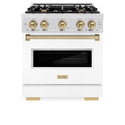 ZLINE Autograph Edition 30 in. 4.2 cu. ft. Classic Dual Fuel Range with 4 Burner Gas Cooktop and Electric Convection Oven in Satin Stainless Steel with White Matte Door and Champagne Bronze Accents, Open Box-Good Condition